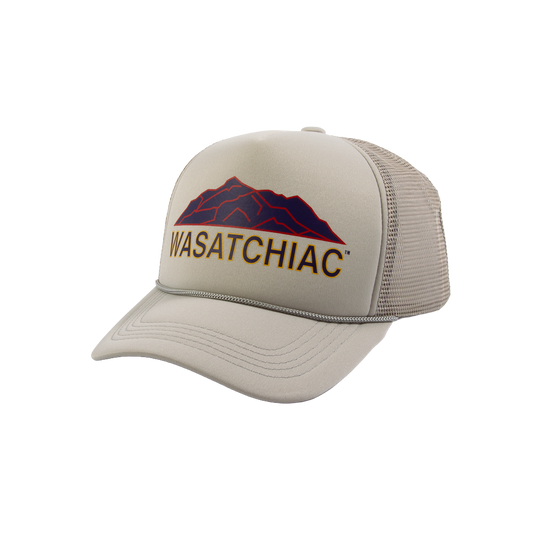 PAKO DESIGNS - WASATCHIAC™ 5 PANEL CURVED BILL FOAM TRUCKER HAT - GREY/UTAH FLAG