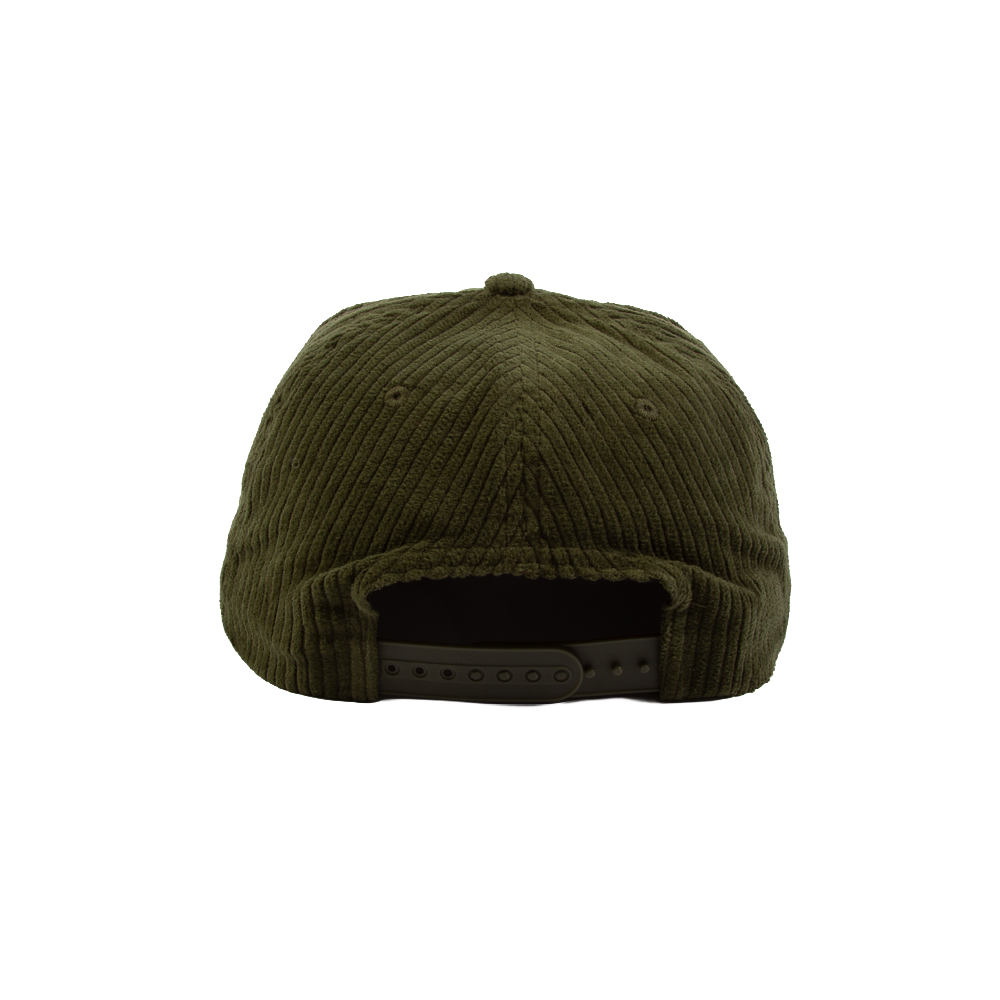 PAKO DESIGNS - FLATLANDER 5 PANEL FLAT BILL CORDUROY HAT - OLIVE/WHITE