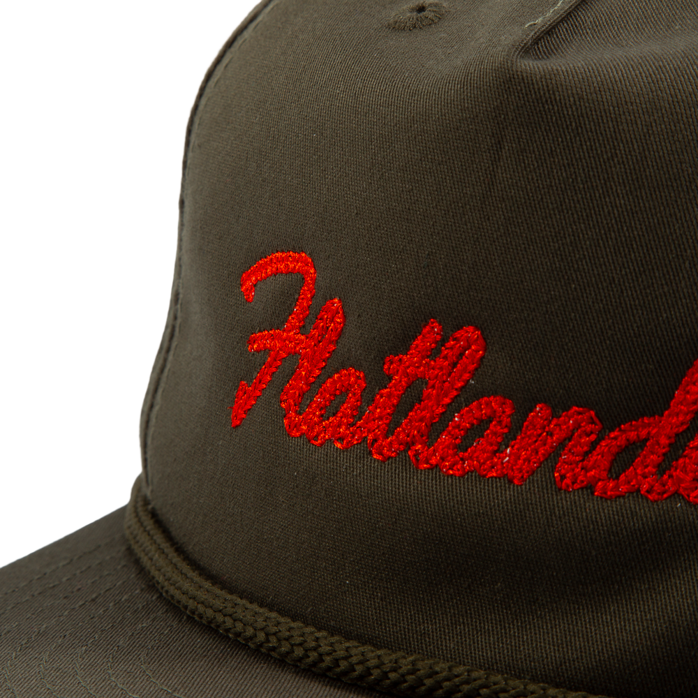 PAKO DESIGNS - FLATLANDER 5 PANEL FLAT BILL TWILL HAT - OLIVE/ORANGE
