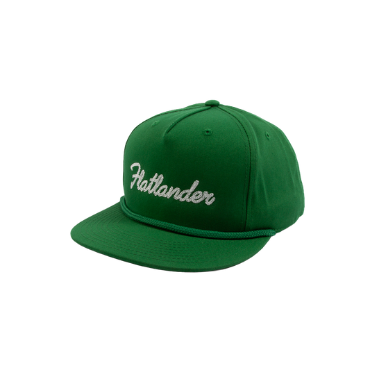 PAKO DESIGNS - FLATLANDER CHAINSTITCHED 5 PANEL FLAT BILL TWILL HAT - KELLY/WHITE