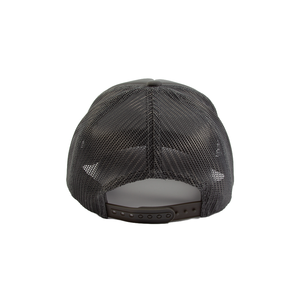 PAKO DESIGNS - TETONIAC® 5 PANEL FLAT BILL FOAM TRUCKER HAT - DARK GREY / PINK