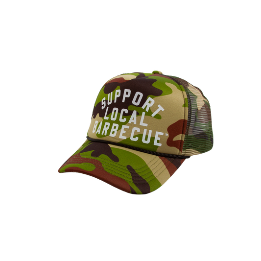 Support Local Barbecue™ Trucker Hat - Woodland Camo & White