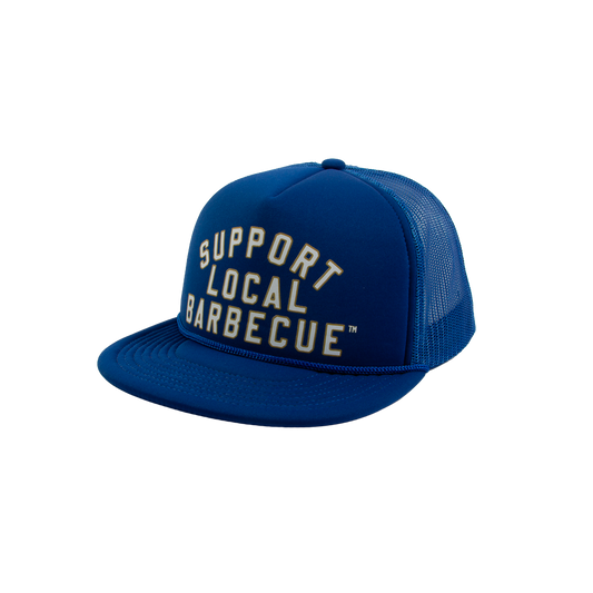 Support Local Barbecue™ Trucker Hat – Blue, White & Gold