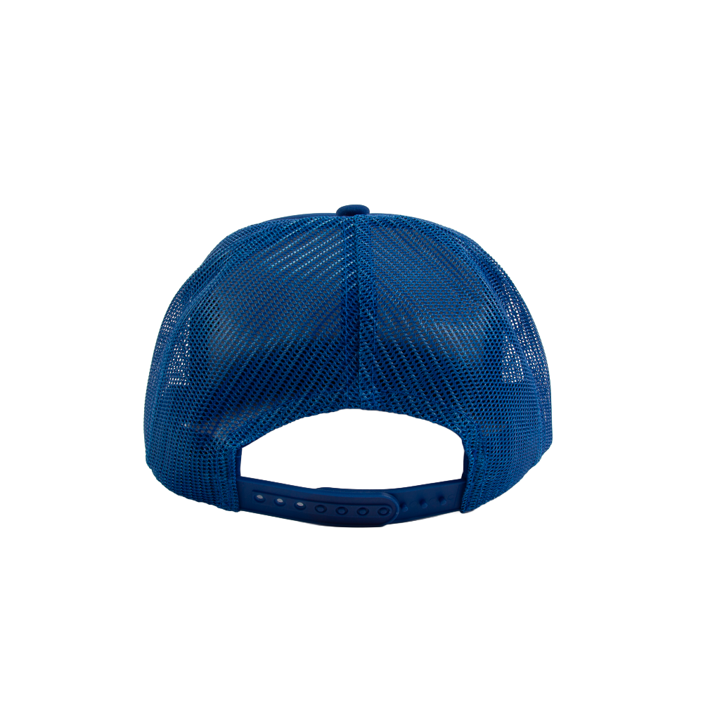 PAKO DESIGNS - STREETS & NEIGHBORHOODS 5 PANEL WEST BOTTOMS FLAT BILL FOAM TRUCKER HAT - ROYAL/SUSHI RICE