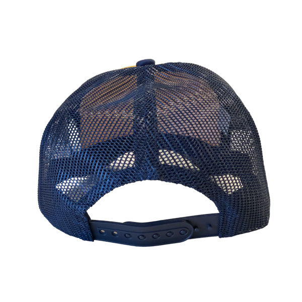 PAKO DESIGNS - COUNTRY ROADS SCHOLAR™ - FOAM TRUCKER HAT - NAVY & GOLD TRICOLOR SCRIPT