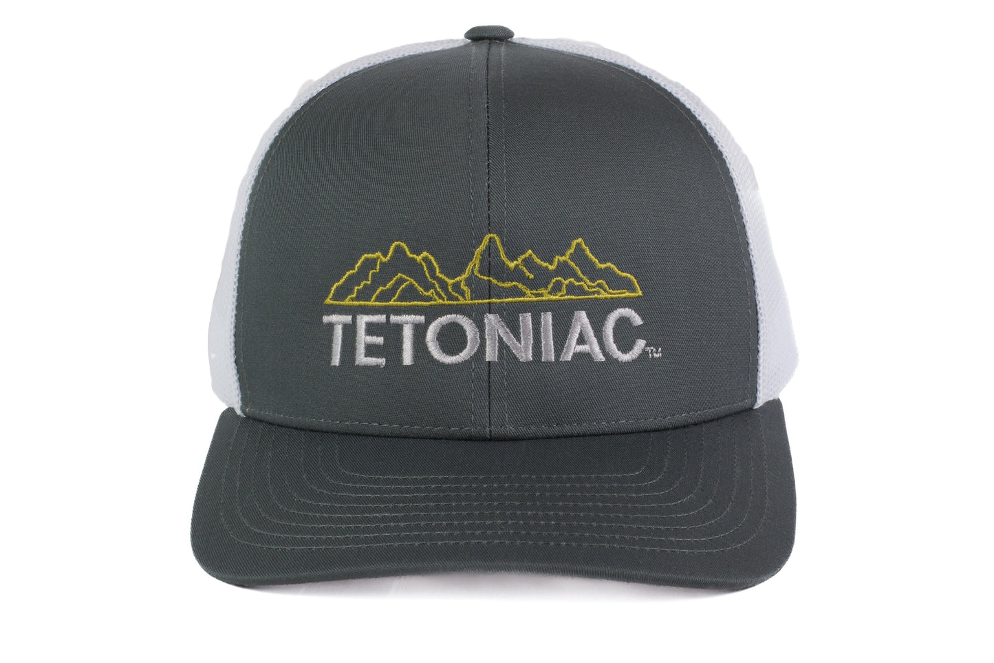 EMBROIDERED TETONIAC™ SIX (6) PANEL TRUCKER SNAPBACK - GRAPHITE/WHITE - PAKO Designs