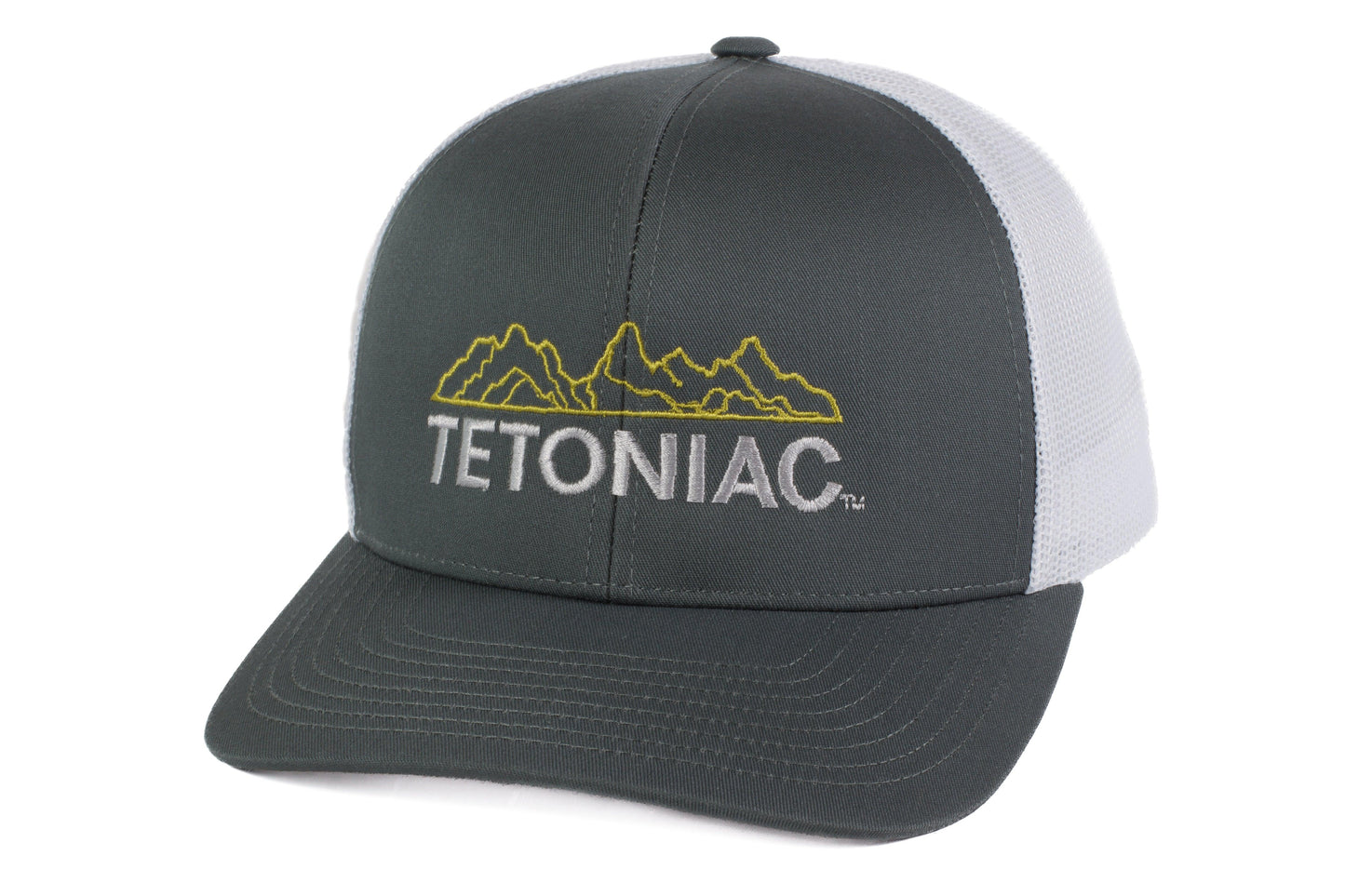 EMBROIDERED TETONIAC™ SIX (6) PANEL TRUCKER SNAPBACK - GRAPHITE/WHITE - PAKO Designs