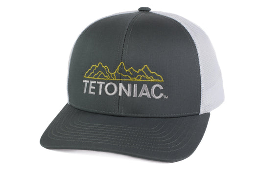 EMBROIDERED TETONIAC™ SIX (6) PANEL TRUCKER SNAPBACK - GRAPHITE/WHITE - PAKO Designs