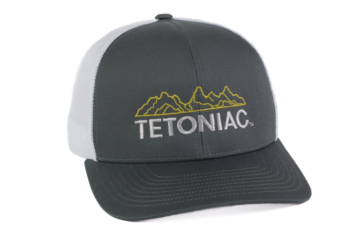 EMBROIDERED TETONIAC™ SIX (6) PANEL TRUCKER SNAPBACK - GRAPHITE/WHITE - PAKO Designs