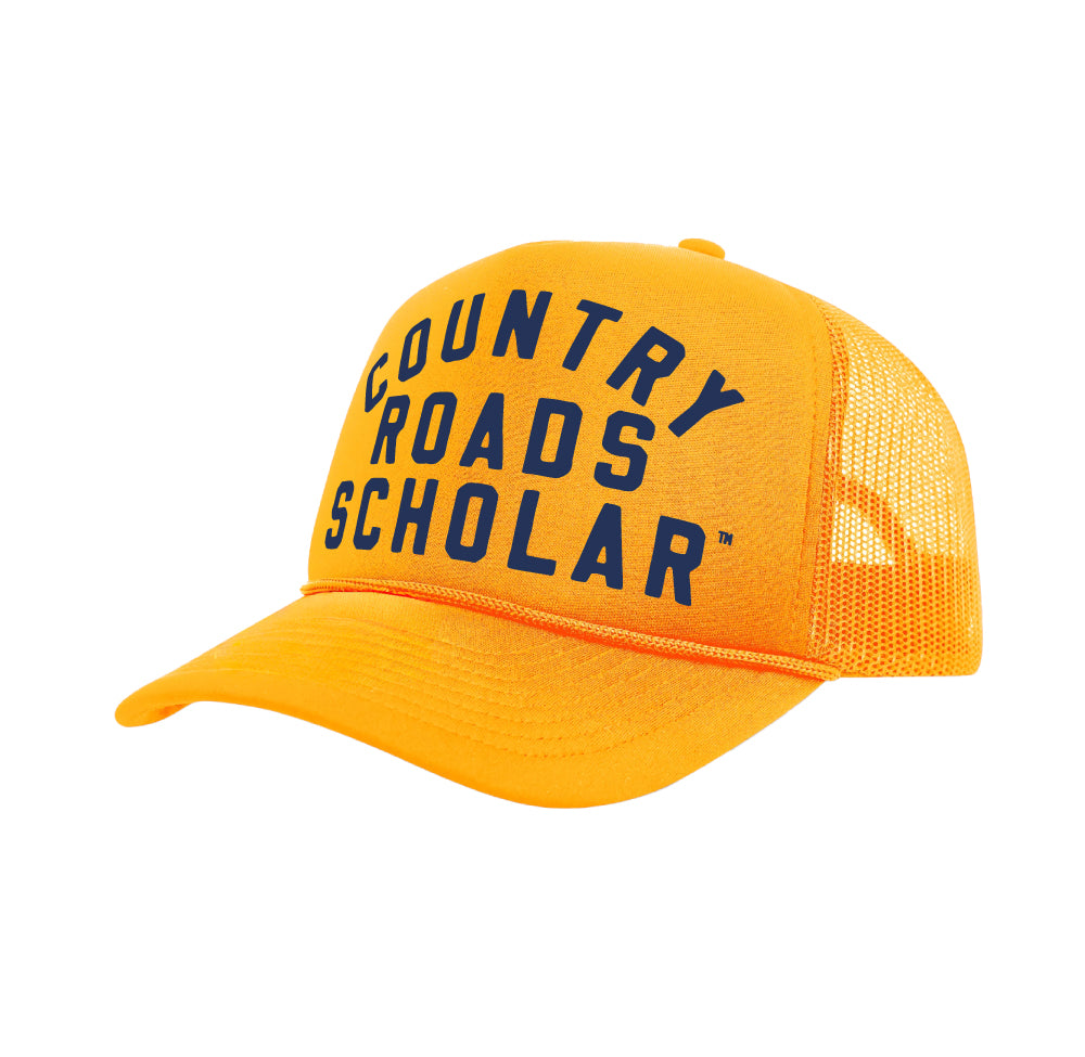 PAKO DESIGNS - COUNTRY ROADS SCHOLAR™ - FOAM TRUCKER HAT - GOLD & NAVY