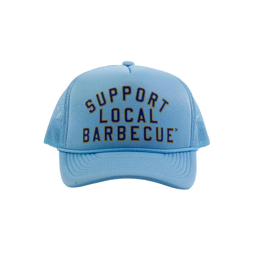 Support Local Barbecue™ Trucker Hat – Baseball Blue & Gold