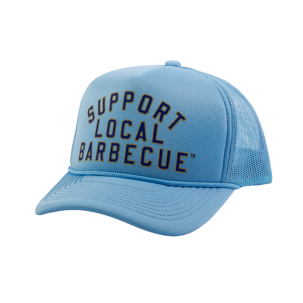 Support Local Barbecue™ Trucker Hat – Baseball Blue & Gold