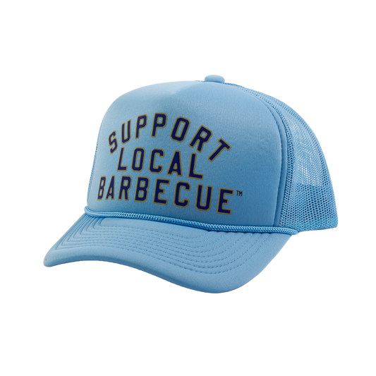 Support Local Barbecue™ Trucker Hat – Baseball Blue & Gold