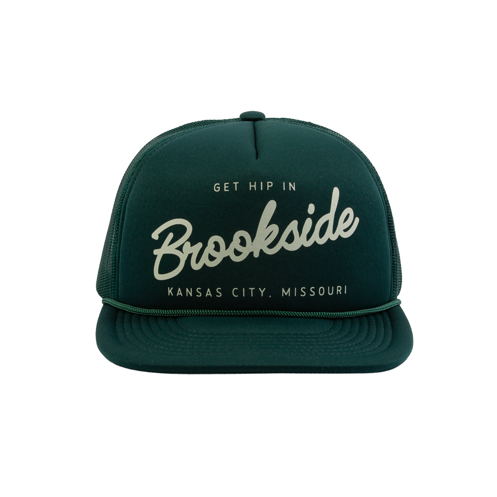 PAKO DESIGNS - STREETS & NEIGHBORHOODS 5 PANEL BROOKSIDE FLAT BILL FOAM TRUCKER HAT - FOREST/SUSHI RICE
