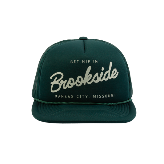 PAKO DESIGNS - STREETS & NEIGHBORHOODS 5 PANEL BROOKSIDE FLAT BILL FOAM TRUCKER HAT - FOREST/SUSHI RICE