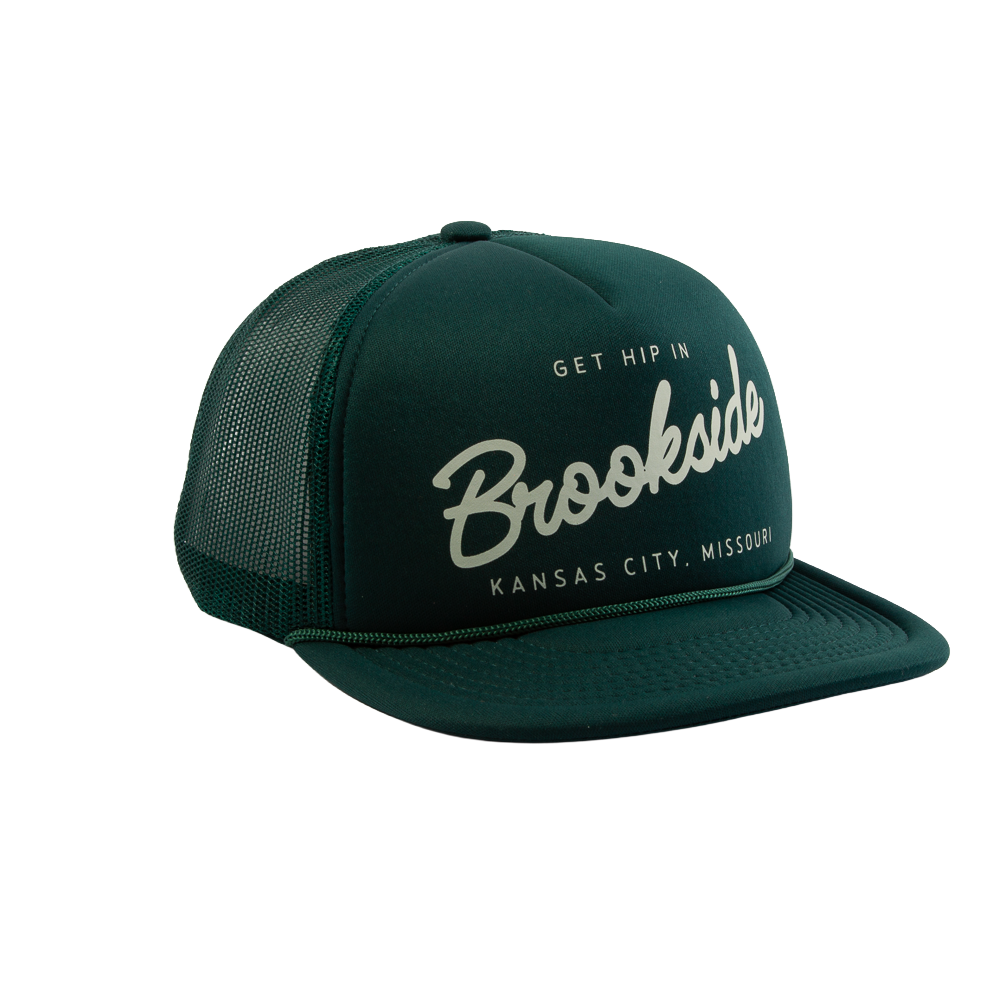 PAKO DESIGNS - STREETS & NEIGHBORHOODS 5 PANEL BROOKSIDE FLAT BILL FOAM TRUCKER HAT - FOREST/SUSHI RICE