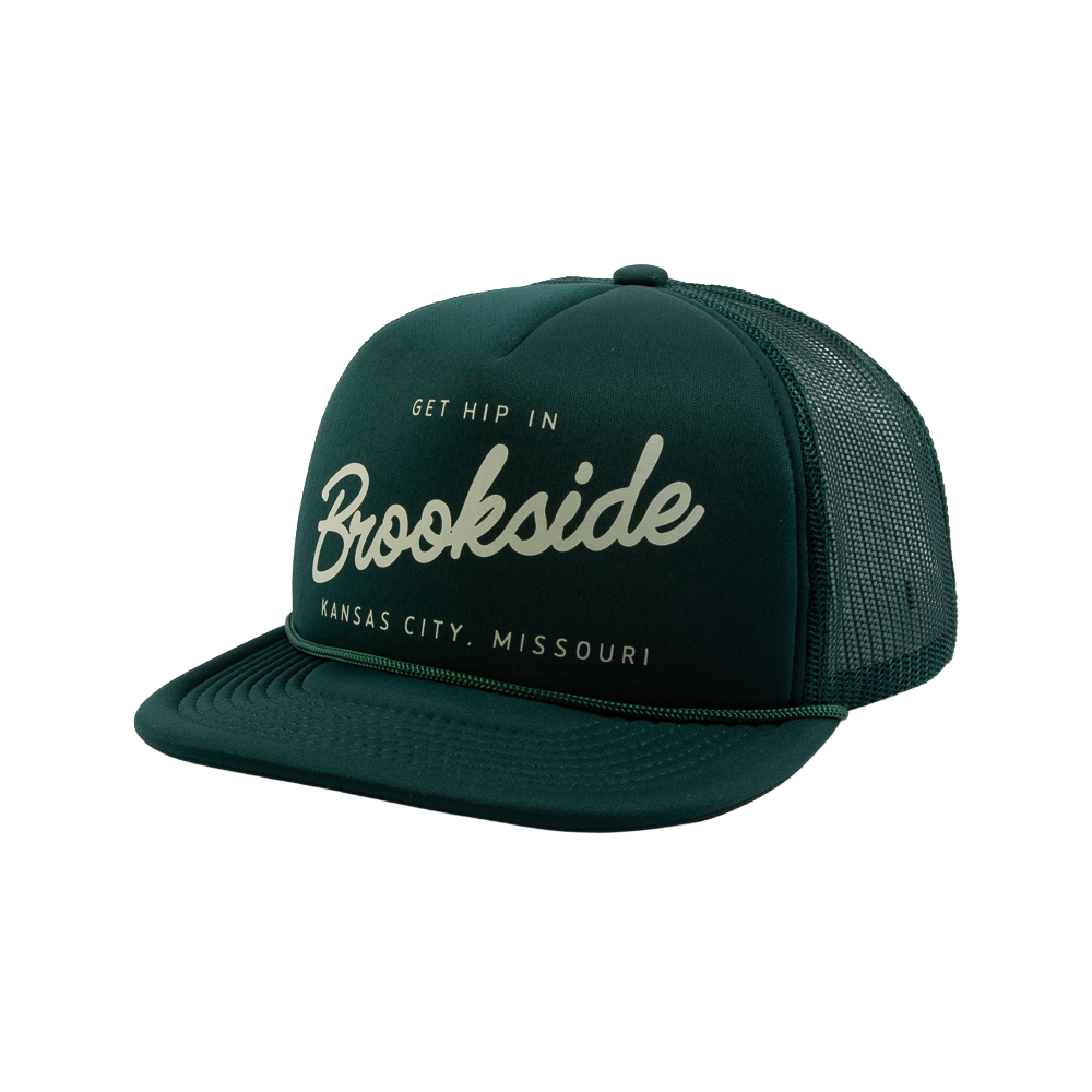 PAKO DESIGNS - STREETS & NEIGHBORHOODS 5 PANEL BROOKSIDE FLAT BILL FOAM TRUCKER HAT - FOREST/SUSHI RICE