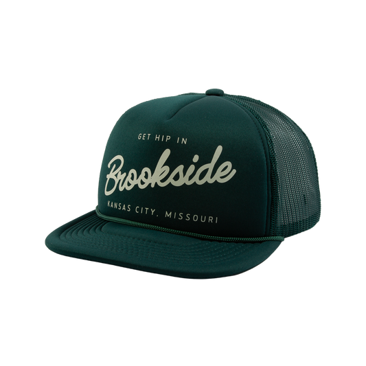 PAKO DESIGNS - STREETS & NEIGHBORHOODS 5 PANEL BROOKSIDE FLAT BILL FOAM TRUCKER HAT - FOREST/SUSHI RICE