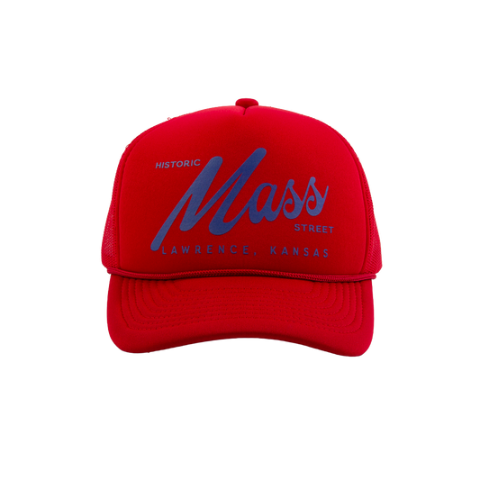 PAKO DESIGNS - MASS STREET - FOAM TRUCKER HAT - LAWRENCE RED & BLUE