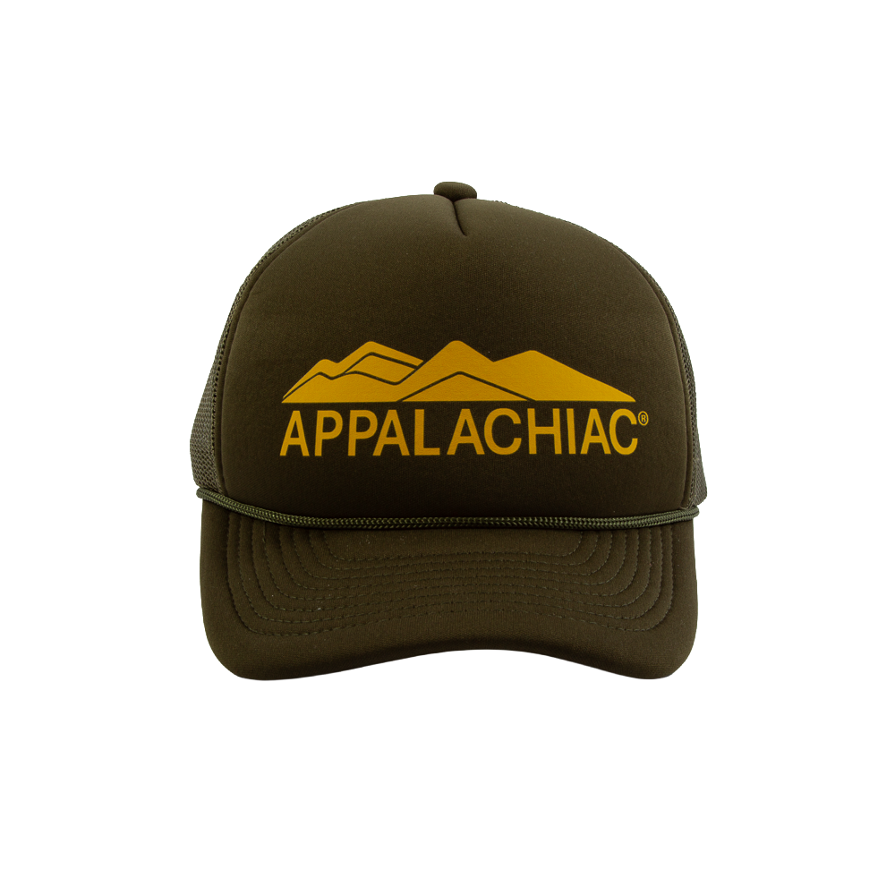 PAKO DESIGNS - APPALACHIAC® 5 PANEL CURVED BILL FOAM TRUCKER HAT - OLIVE/YELLOW