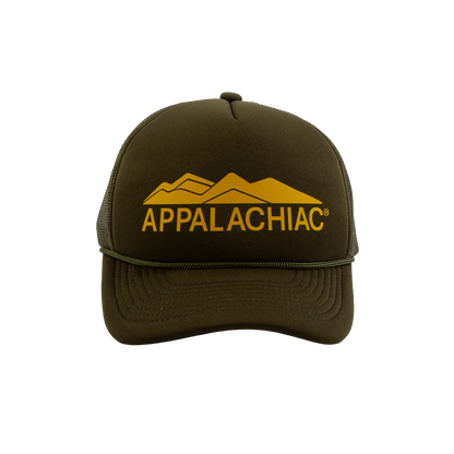 PAKO DESIGNS - APPALACHIAC® 5 PANEL CURVED BILL FOAM TRUCKER HAT - OLIVE/YELLOW