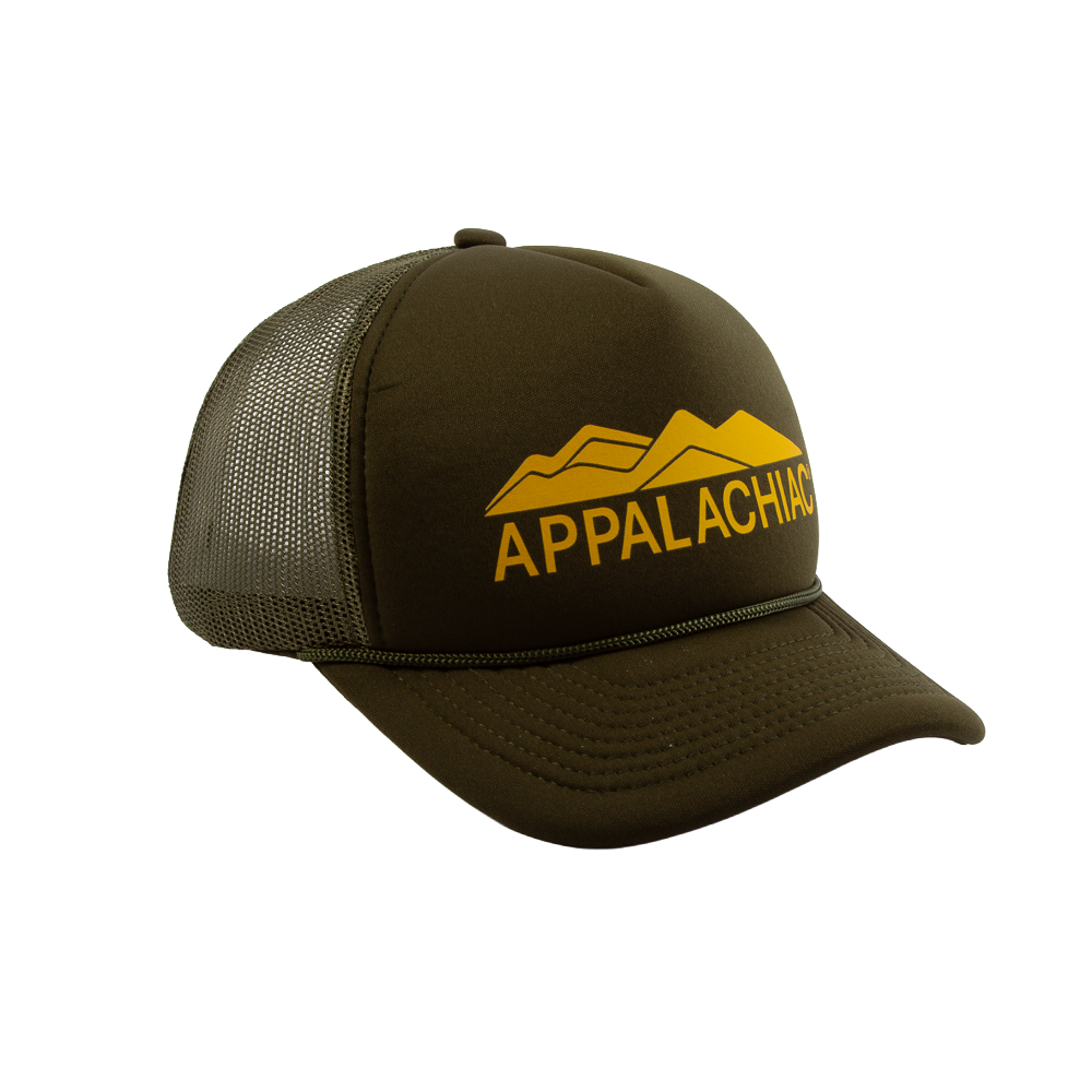 PAKO DESIGNS - APPALACHIAC® 5 PANEL CURVED BILL FOAM TRUCKER HAT - OLIVE/YELLOW