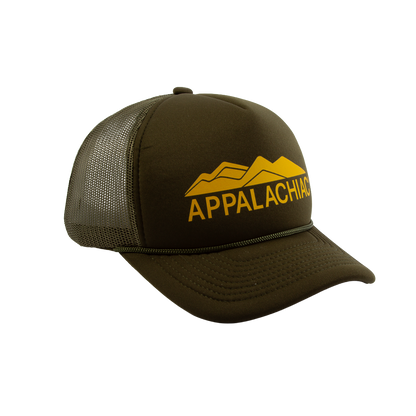 PAKO DESIGNS - APPALACHIAC® 5 PANEL CURVED BILL FOAM TRUCKER HAT - OLIVE/YELLOW