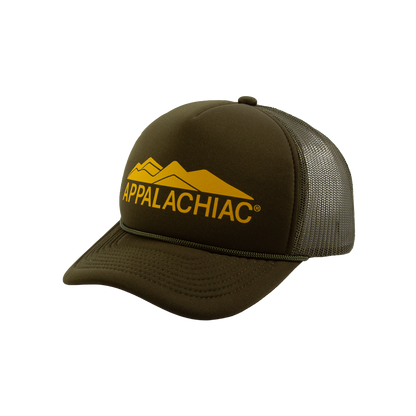 PAKO DESIGNS - APPALACHIAC® 5 PANEL CURVED BILL FOAM TRUCKER HAT - OLIVE/YELLOW