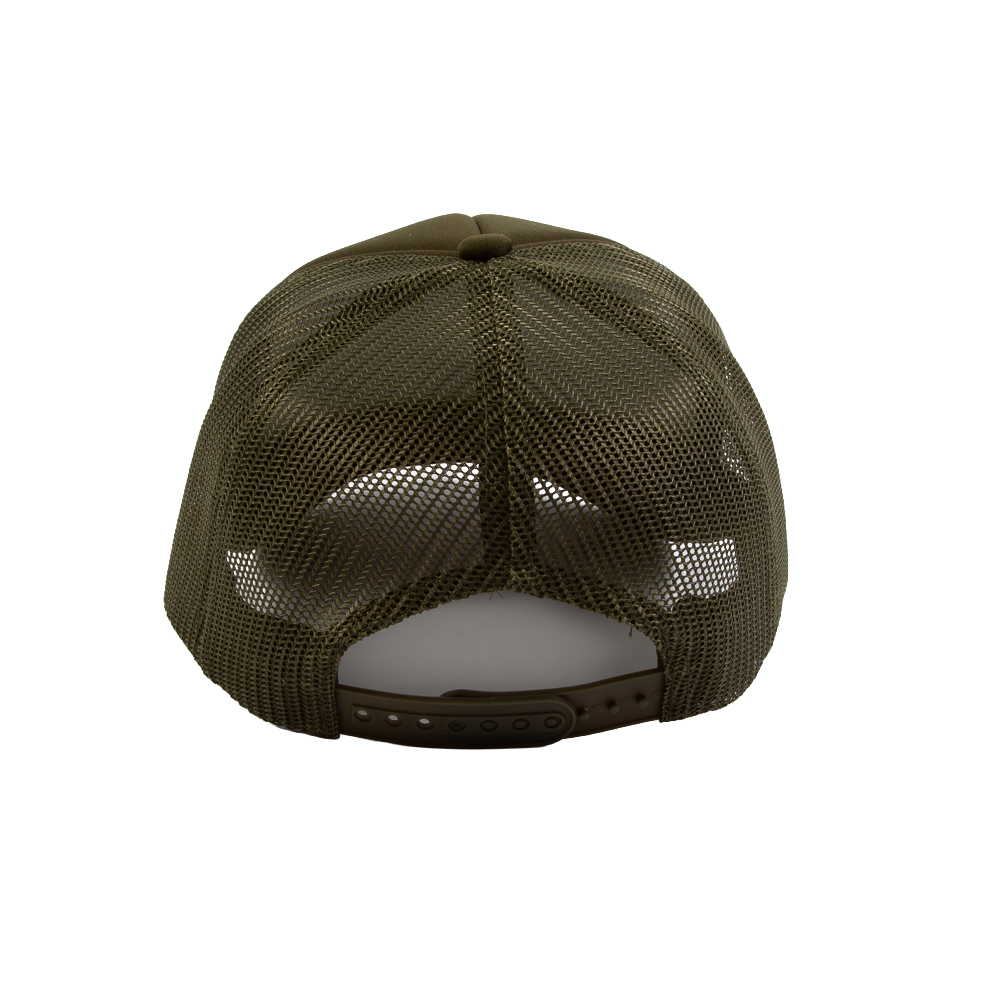 PAKO DESIGNS - APPALACHIAC® 5 PANEL CURVED BILL FOAM TRUCKER HAT - OLIVE/YELLOW