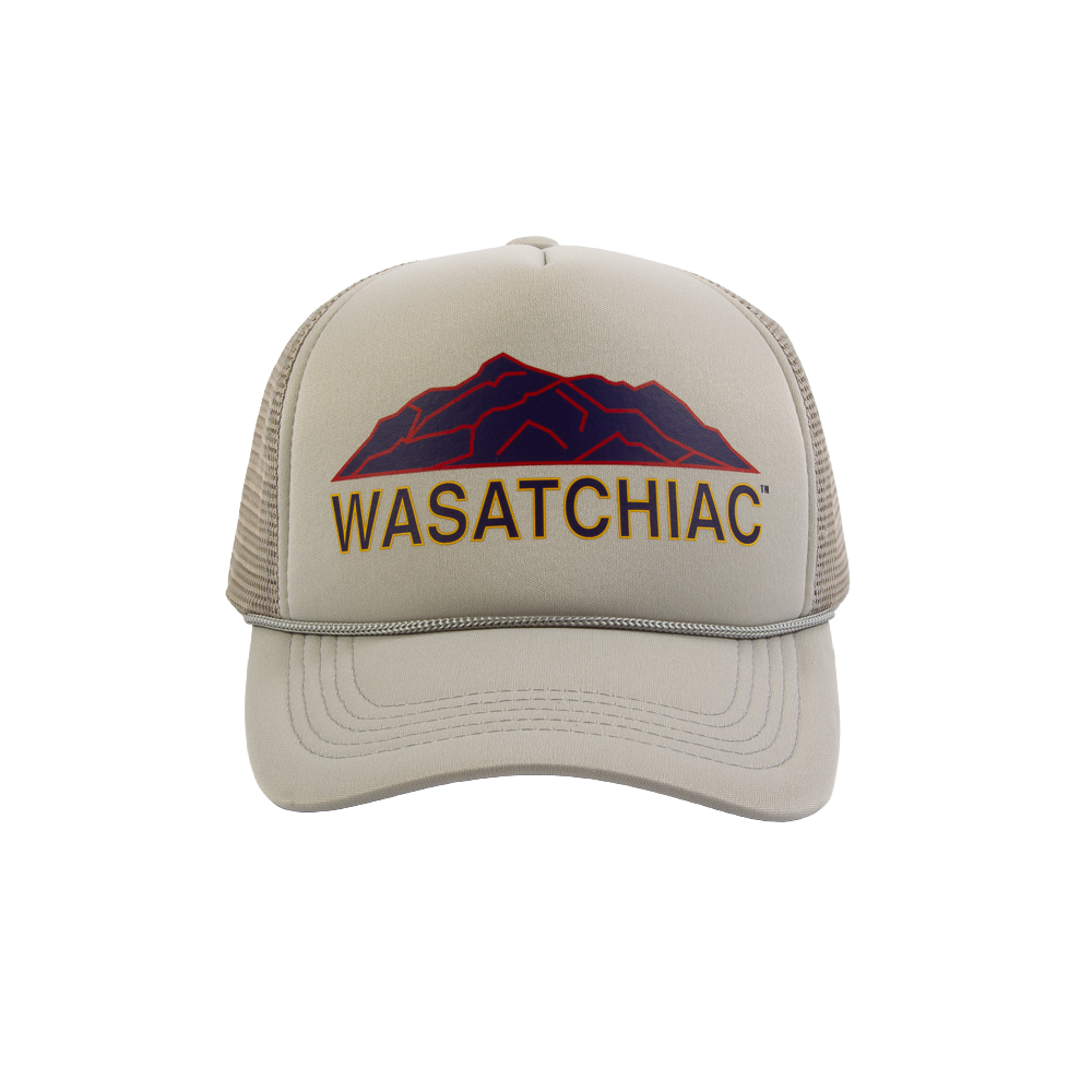 PAKO DESIGNS - WASATCHIAC™ 5 PANEL CURVED BILL FOAM TRUCKER HAT - GREY/UTAH FLAG