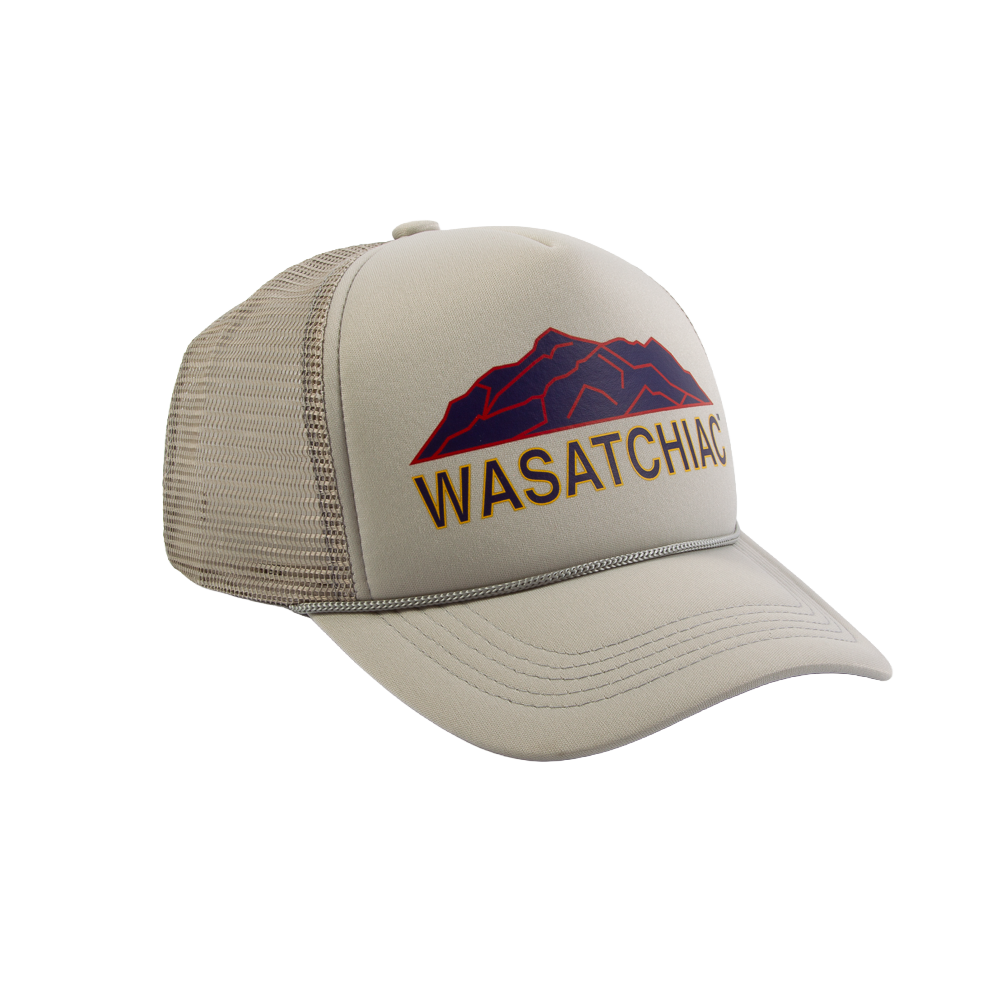 PAKO DESIGNS - WASATCHIAC™ 5 PANEL CURVED BILL FOAM TRUCKER HAT - GREY/UTAH FLAG