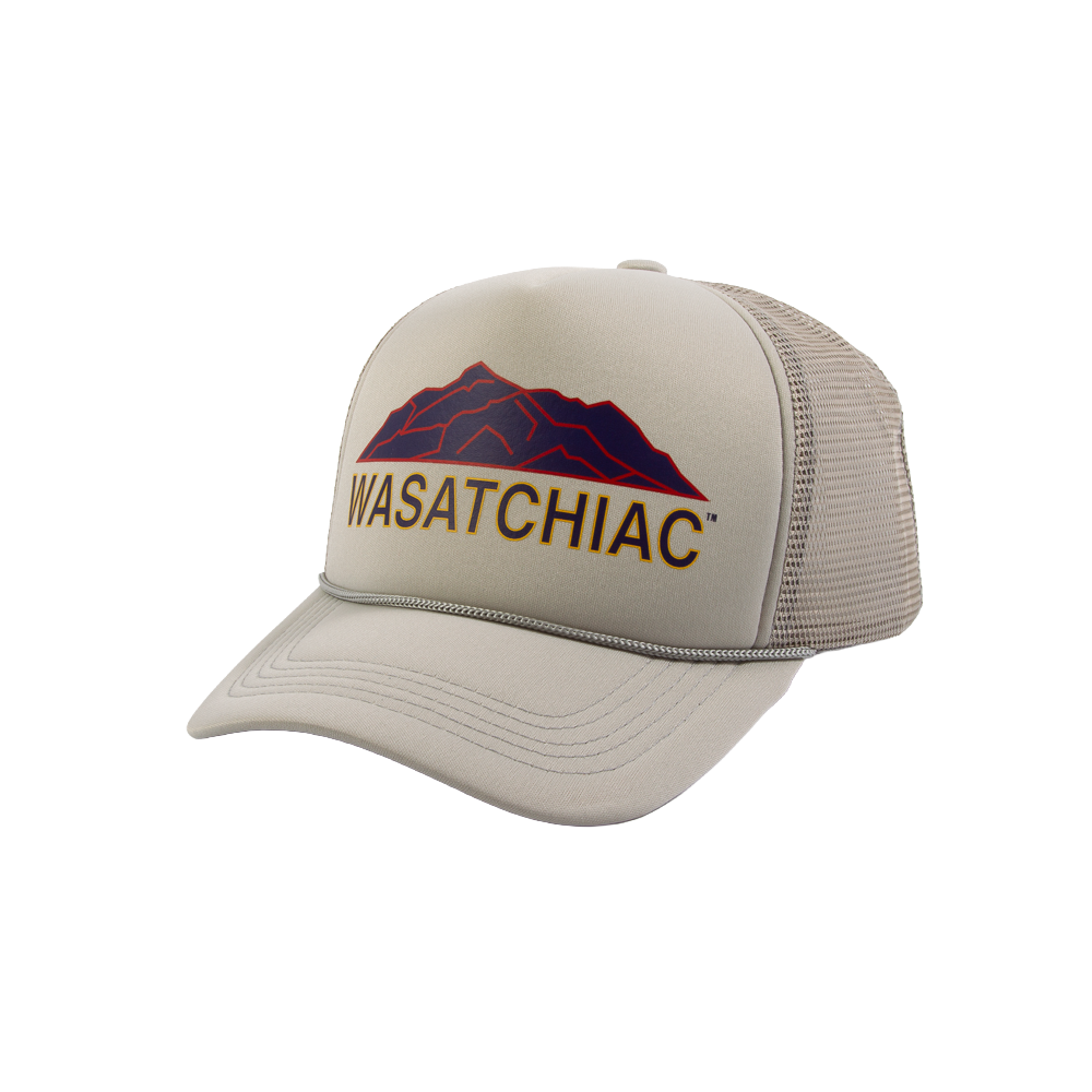 PAKO DESIGNS - WASATCHIAC™ 5 PANEL CURVED BILL FOAM TRUCKER HAT - GREY/UTAH FLAG