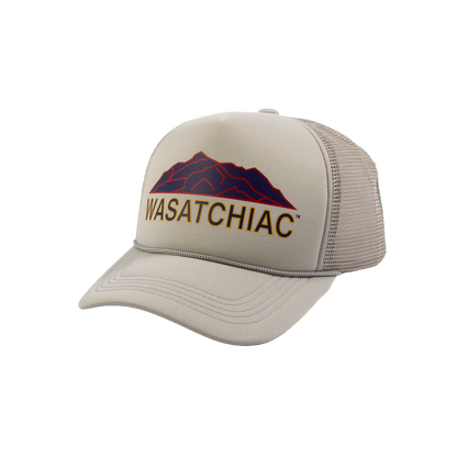 PAKO DESIGNS - WASATCHIAC™ 5 PANEL CURVED BILL FOAM TRUCKER HAT - GREY/UTAH FLAG