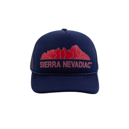 PAKO DESIGNS - SIERRA NEVADIAC™ 5 PANEL CURVED BILL FOAM TRUCKER HAT - NAVY/WEST COAST RED