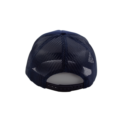PAKO DESIGNS - SIERRA NEVADIAC™ 5 PANEL CURVED BILL FOAM TRUCKER HAT - NAVY/WEST COAST RED