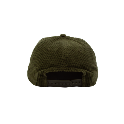 PAKO DESIGNS - FLATLANDER 5 PANEL FLAT BILL CORDUROY HAT - OLIVE/WHITE