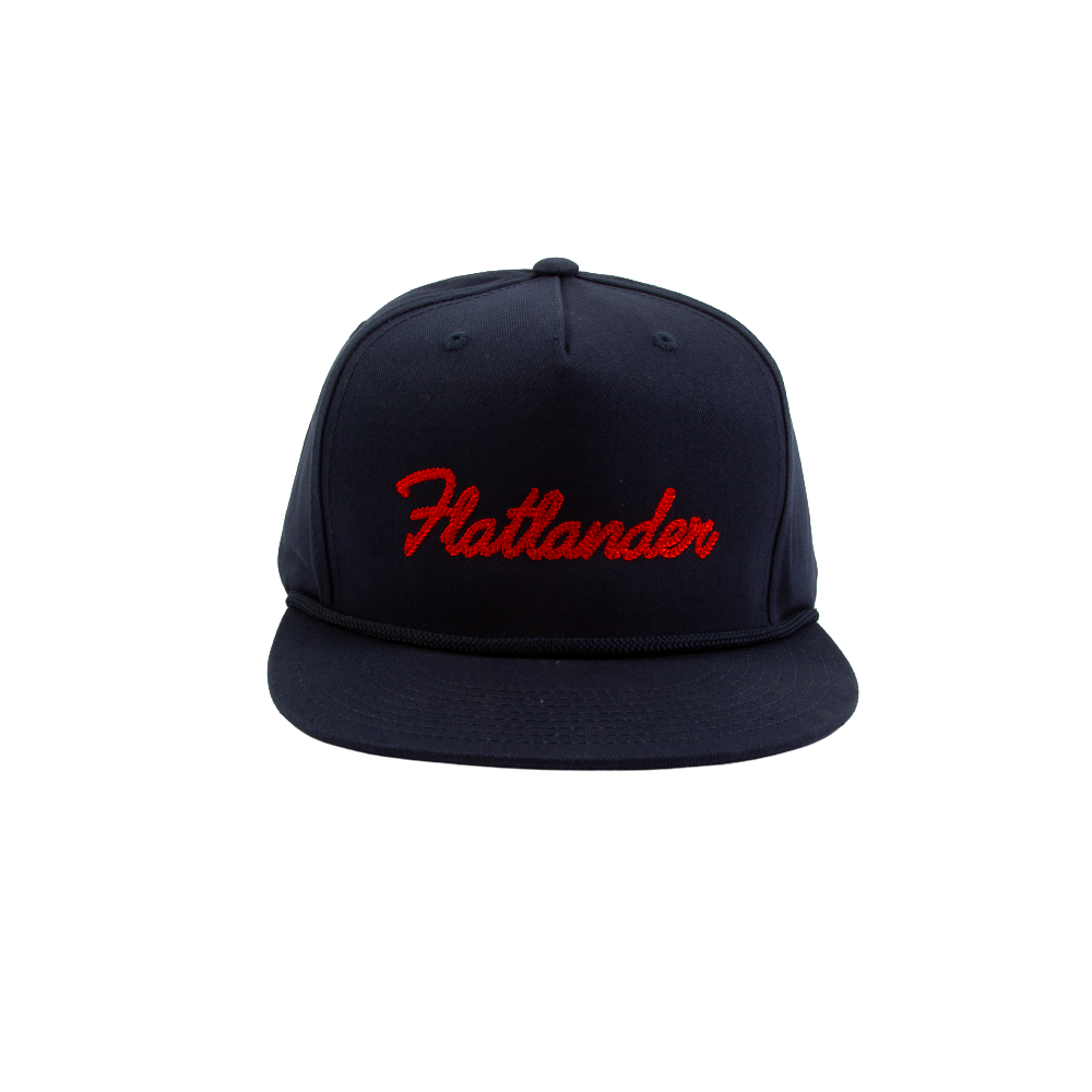 PAKO DESIGNS - FLATLANDER 5 PANEL FLAT BILL TWILL HAT - NAVY/ORANGE
