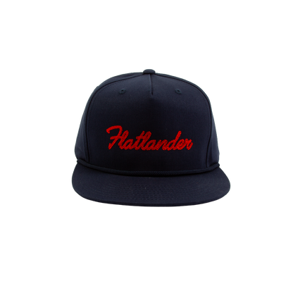 PAKO DESIGNS - FLATLANDER 5 PANEL FLAT BILL TWILL HAT - NAVY/ORANGE
