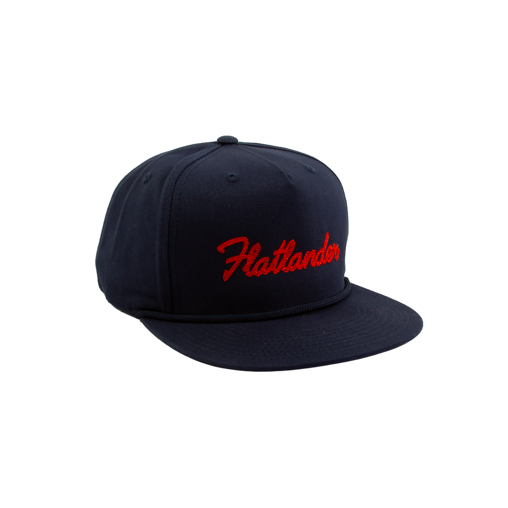 PAKO DESIGNS - FLATLANDER 5 PANEL FLAT BILL TWILL HAT - NAVY/ORANGE
