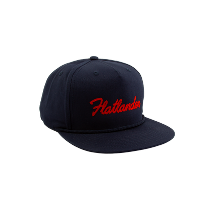 PAKO DESIGNS - FLATLANDER 5 PANEL FLAT BILL TWILL HAT - NAVY/ORANGE