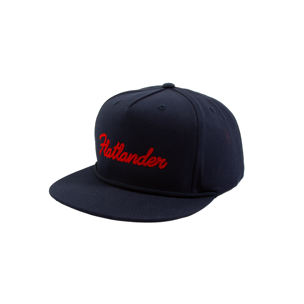 PAKO DESIGNS - FLATLANDER 5 PANEL FLAT BILL TWILL HAT - NAVY/ORANGE