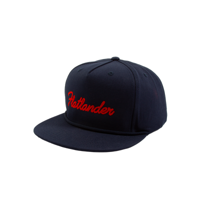 PAKO DESIGNS - FLATLANDER 5 PANEL FLAT BILL TWILL HAT - NAVY/ORANGE