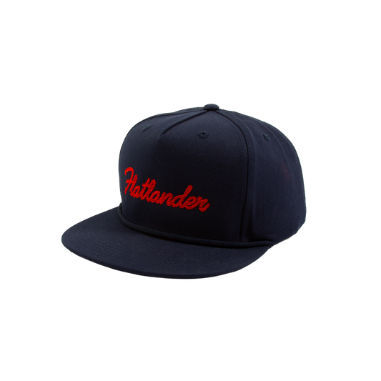 PAKO DESIGNS - FLATLANDER 5 PANEL FLAT BILL TWILL HAT - NAVY/ORANGE
