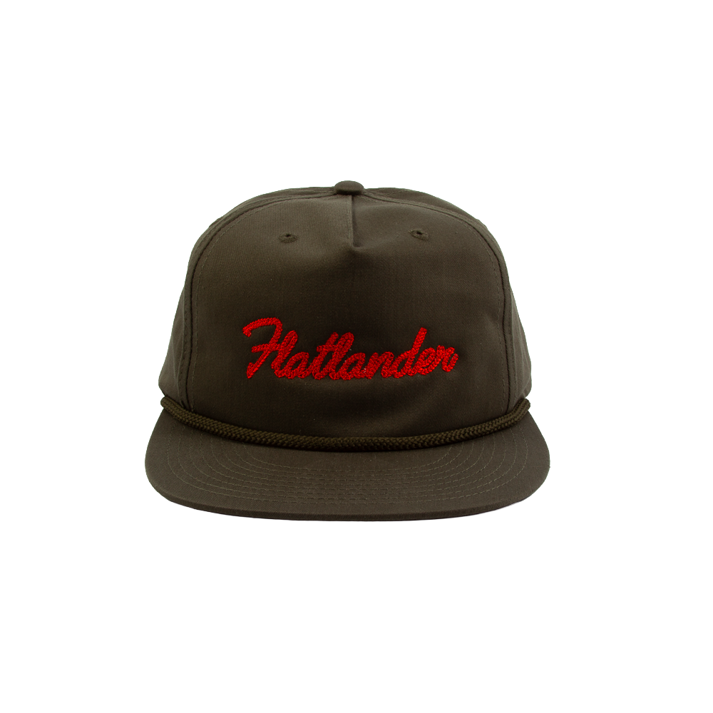 PAKO DESIGNS - FLATLANDER 5 PANEL FLAT BILL TWILL HAT - OLIVE/ORANGE