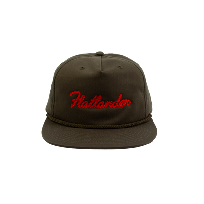 PAKO DESIGNS - FLATLANDER 5 PANEL FLAT BILL TWILL HAT - OLIVE/ORANGE