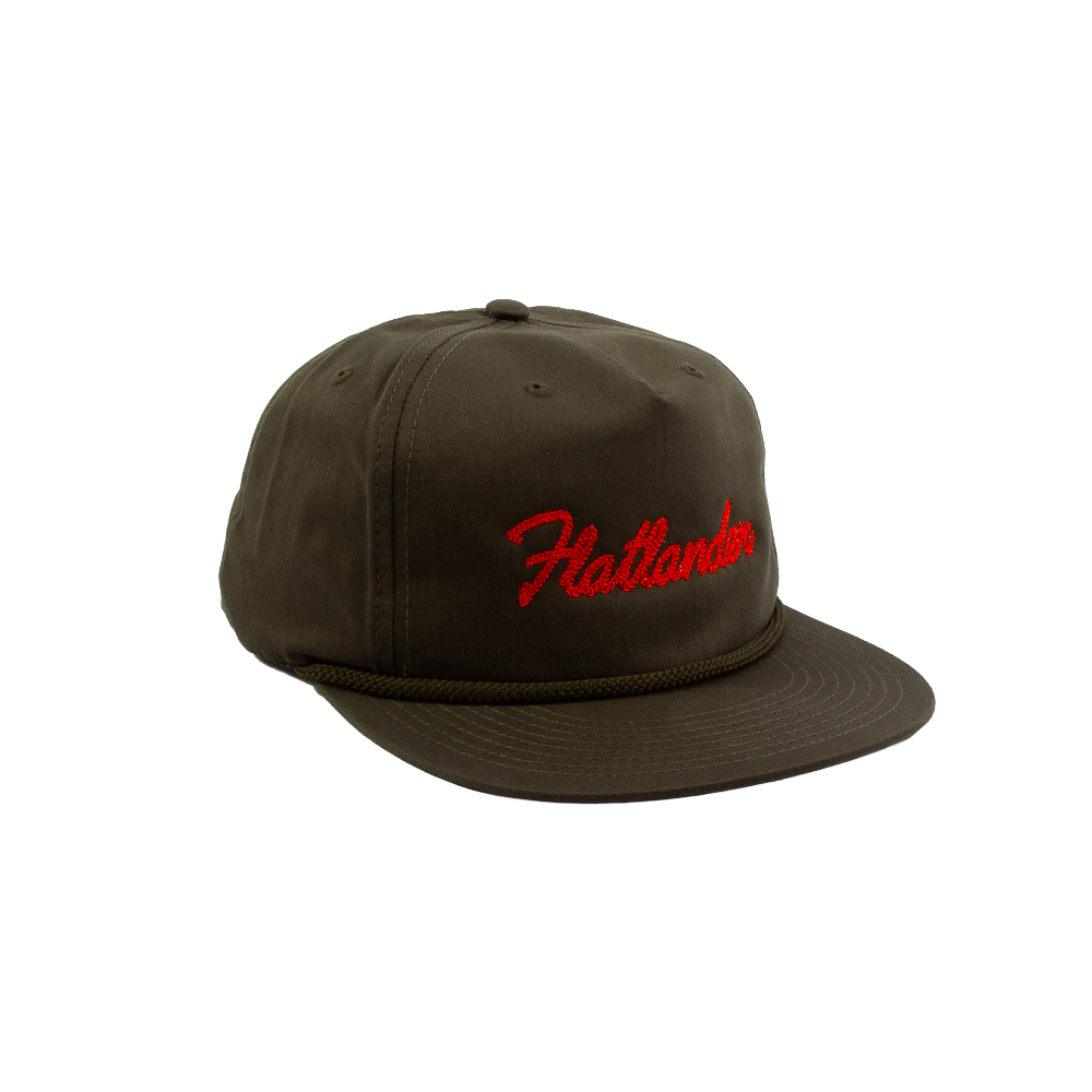 PAKO DESIGNS - FLATLANDER 5 PANEL FLAT BILL TWILL HAT - OLIVE/ORANGE