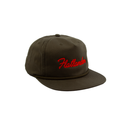 PAKO DESIGNS - FLATLANDER 5 PANEL FLAT BILL TWILL HAT - OLIVE/ORANGE
