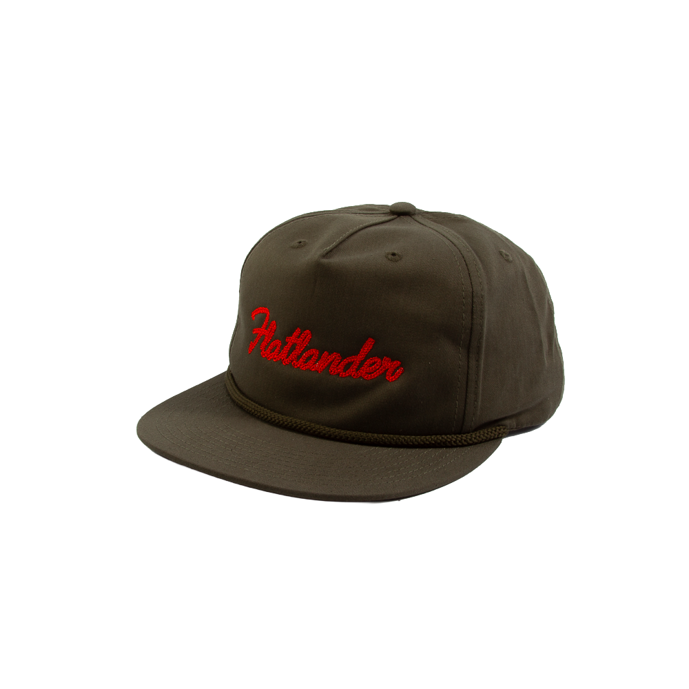 PAKO DESIGNS - FLATLANDER 5 PANEL FLAT BILL TWILL HAT - OLIVE/ORANGE