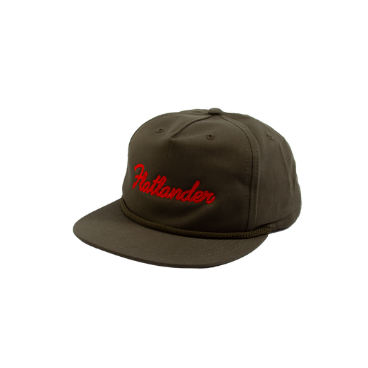 PAKO DESIGNS - FLATLANDER 5 PANEL FLAT BILL TWILL HAT - OLIVE/ORANGE