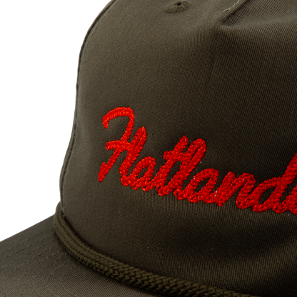 PAKO DESIGNS - FLATLANDER 5 PANEL FLAT BILL TWILL HAT - OLIVE/ORANGE
